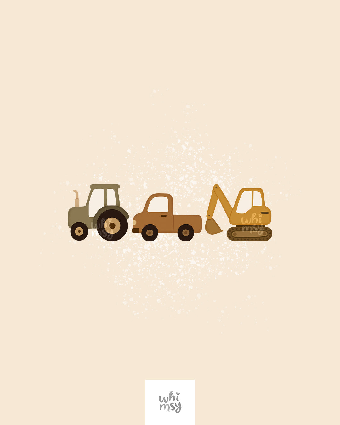 Construction vehicles clipart – tractor, excavator, pickup truck in warm earthy tones