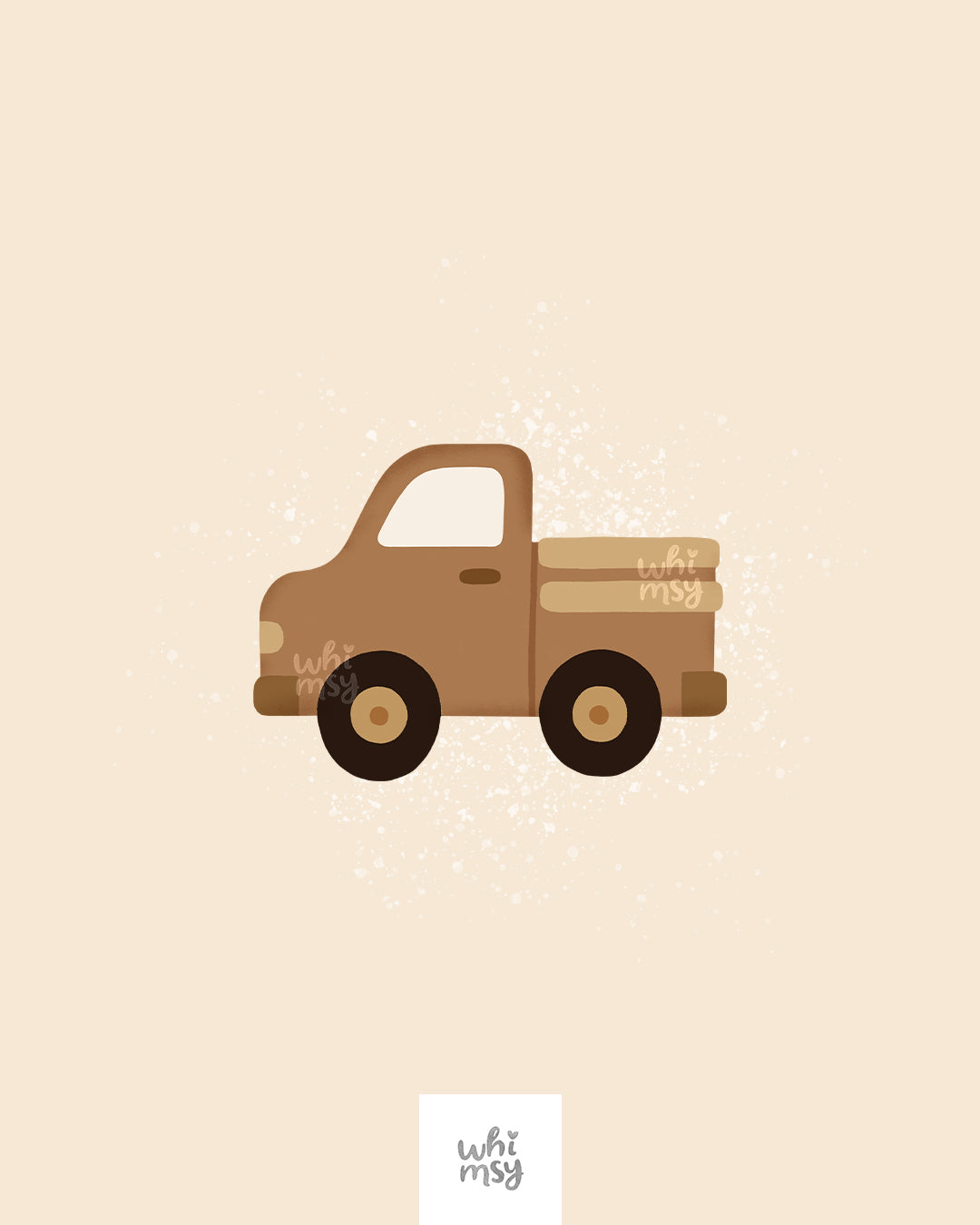 Construction vehicles clipart – tractor, excavator, pickup truck in warm earthy tones