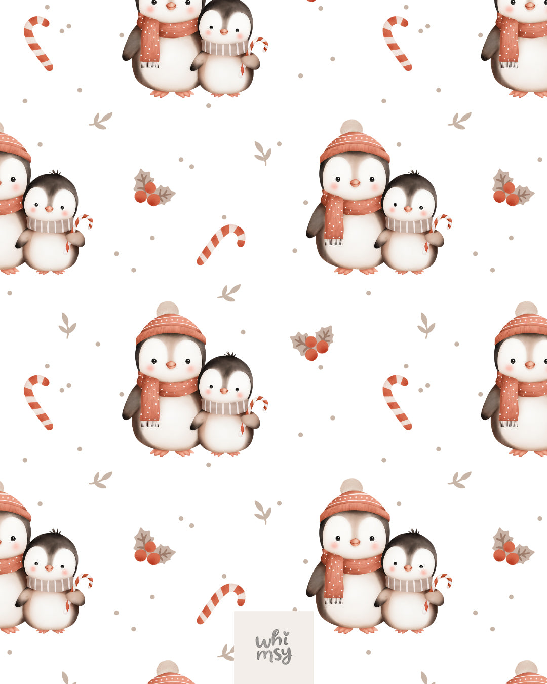 Christmas penguin pattern with candy canes
