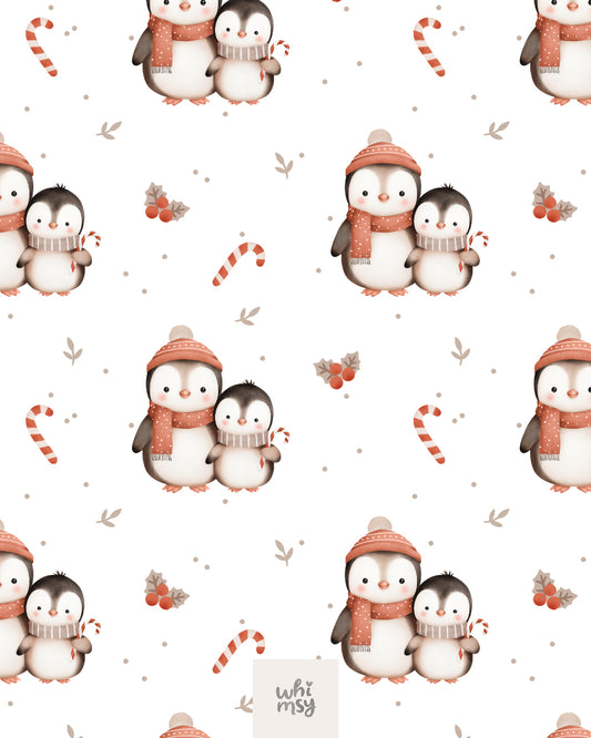 Christmas penguin pattern with candy canes