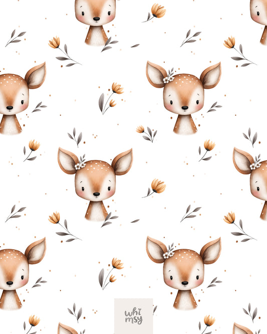 Baby deer seamless pattern with yellow flowers