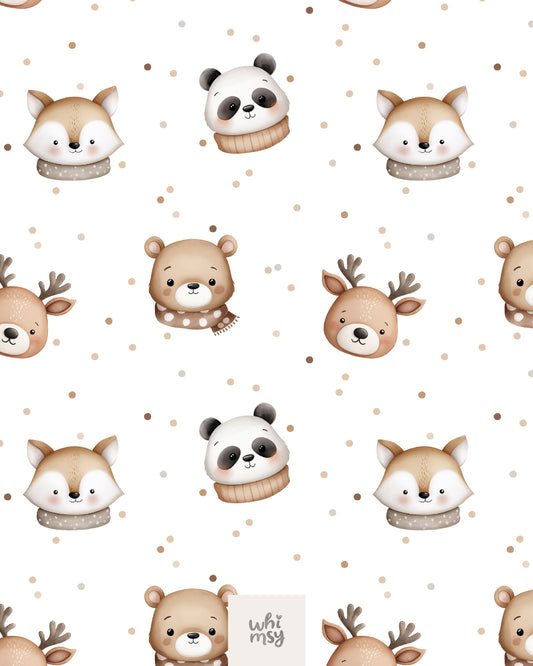 Woodland animal faces seamless pattern