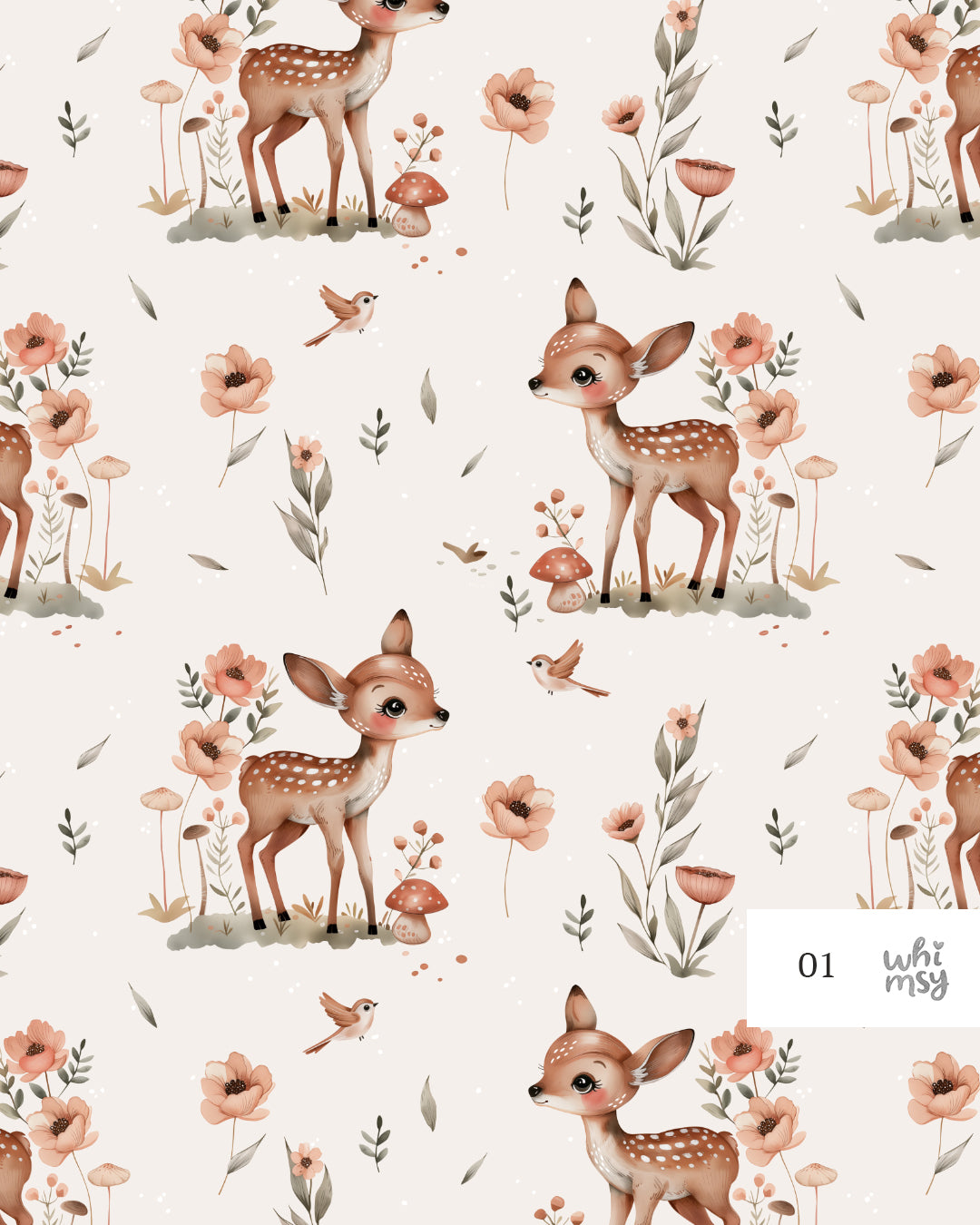 Woodland deer non-exclusive seamless pattern