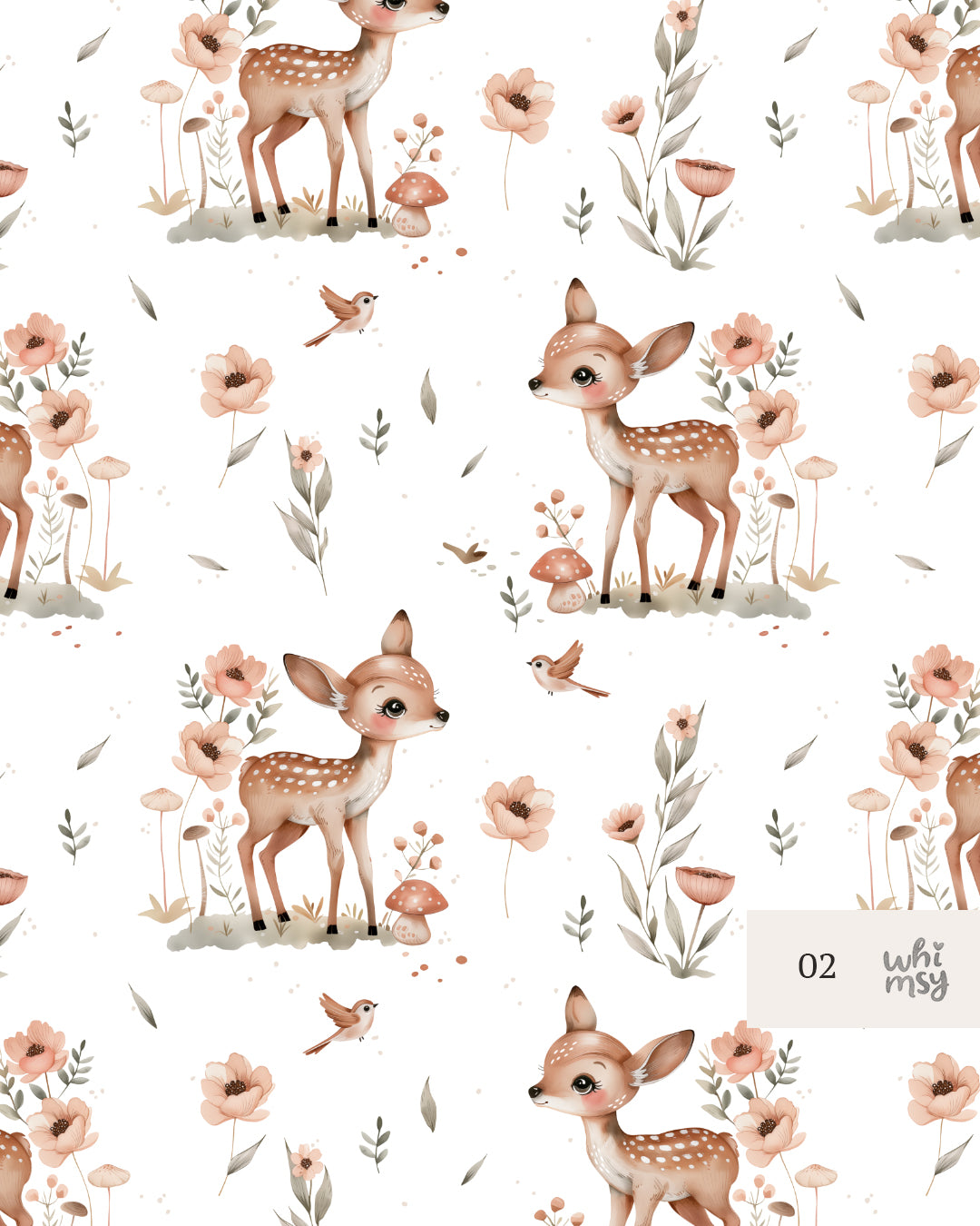 Woodland deer non-exclusive seamless pattern