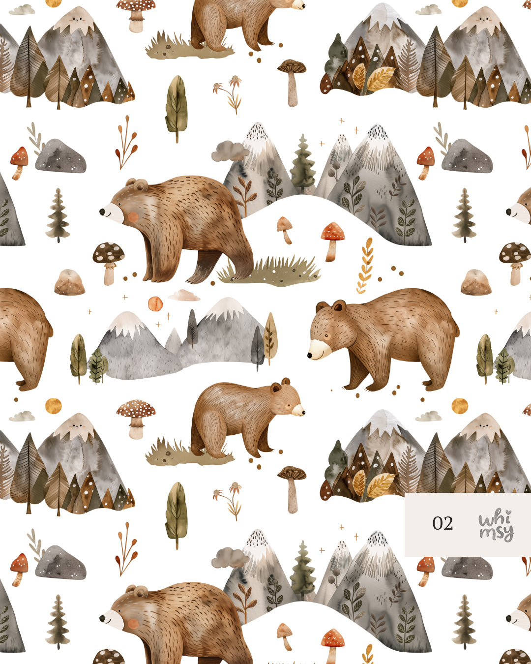 Woodland bear non-exclusive seamless pattern