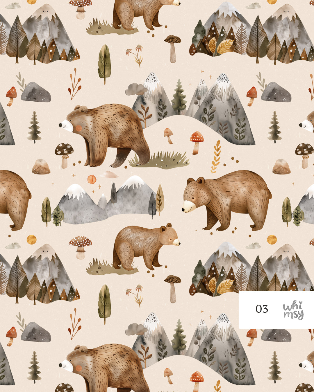 Woodland bear non-exclusive seamless pattern