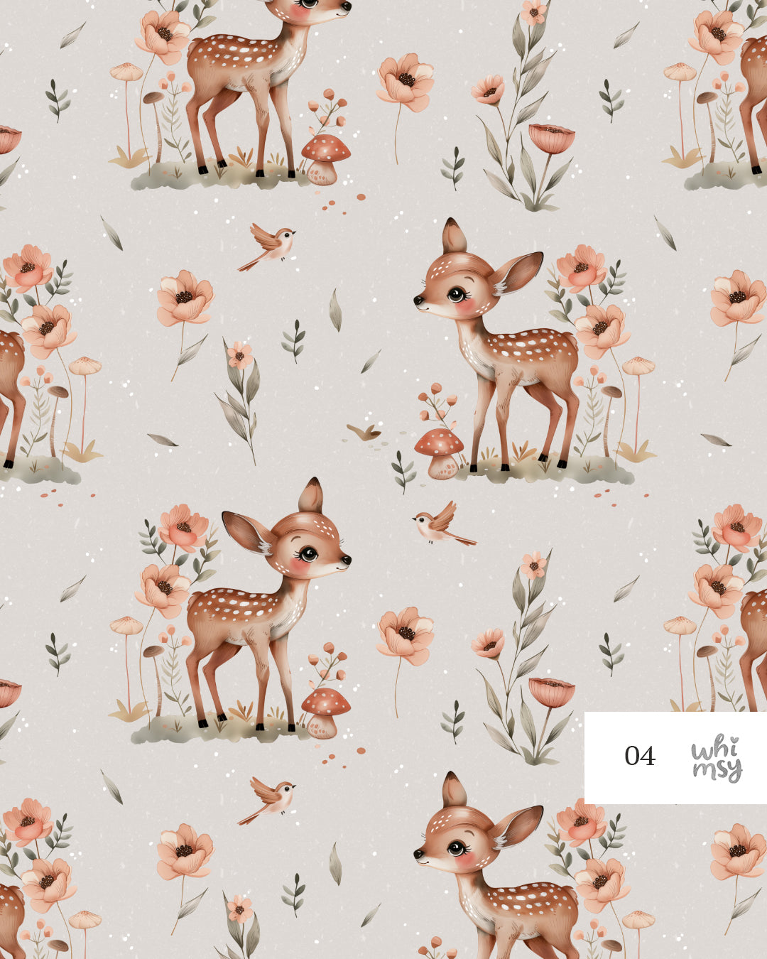 Woodland deer non-exclusive seamless pattern