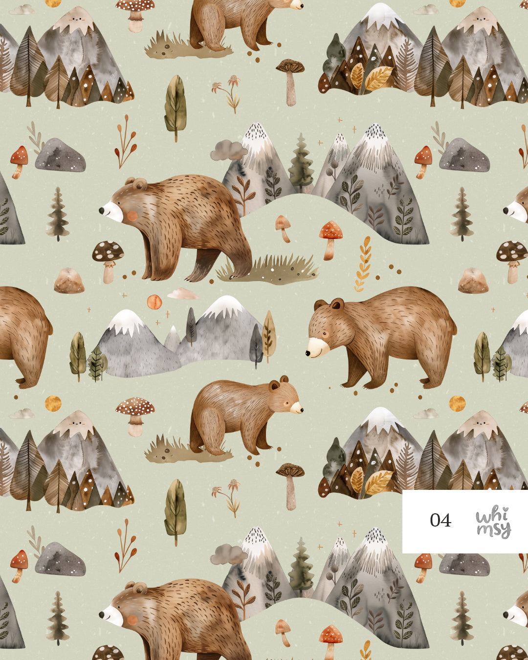 Woodland bear non-exclusive seamless pattern