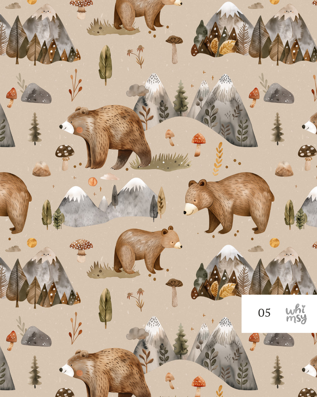 Woodland bear non-exclusive seamless pattern