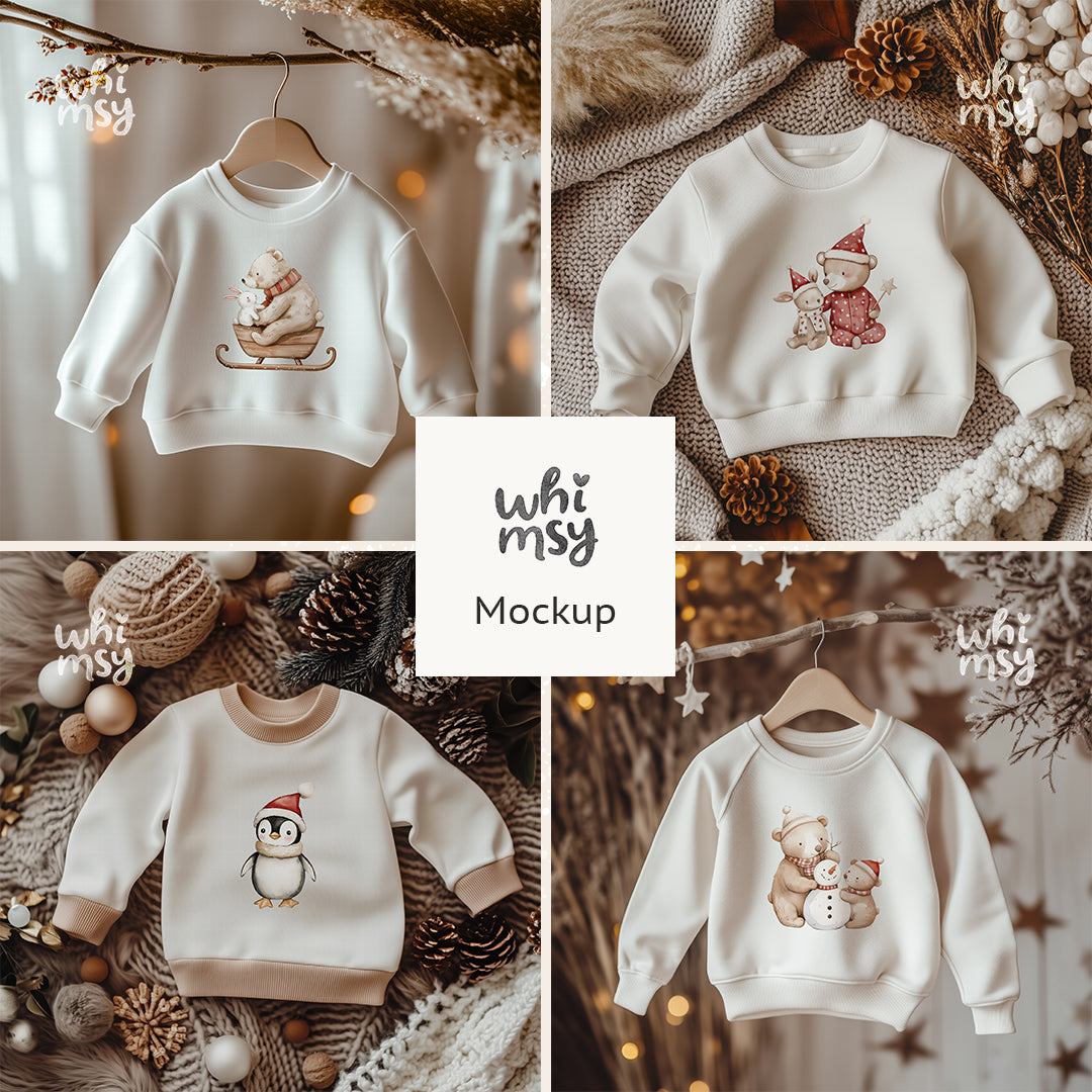 Christmas Kids Sweatshirt Mockup – White