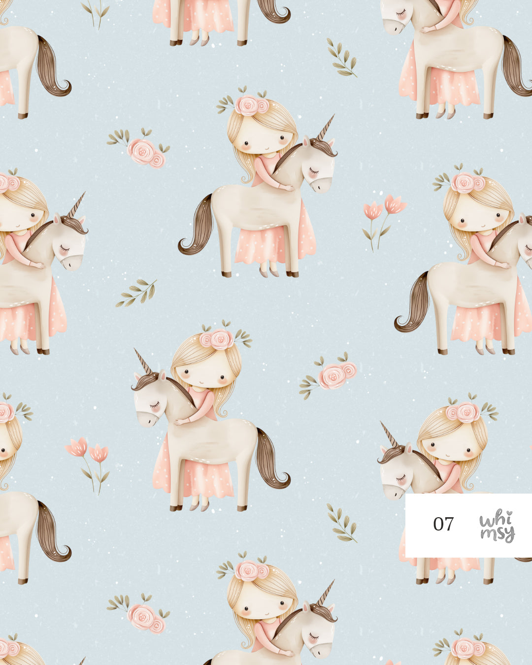 Little girl with unicorn non-exclusive seamless pattern