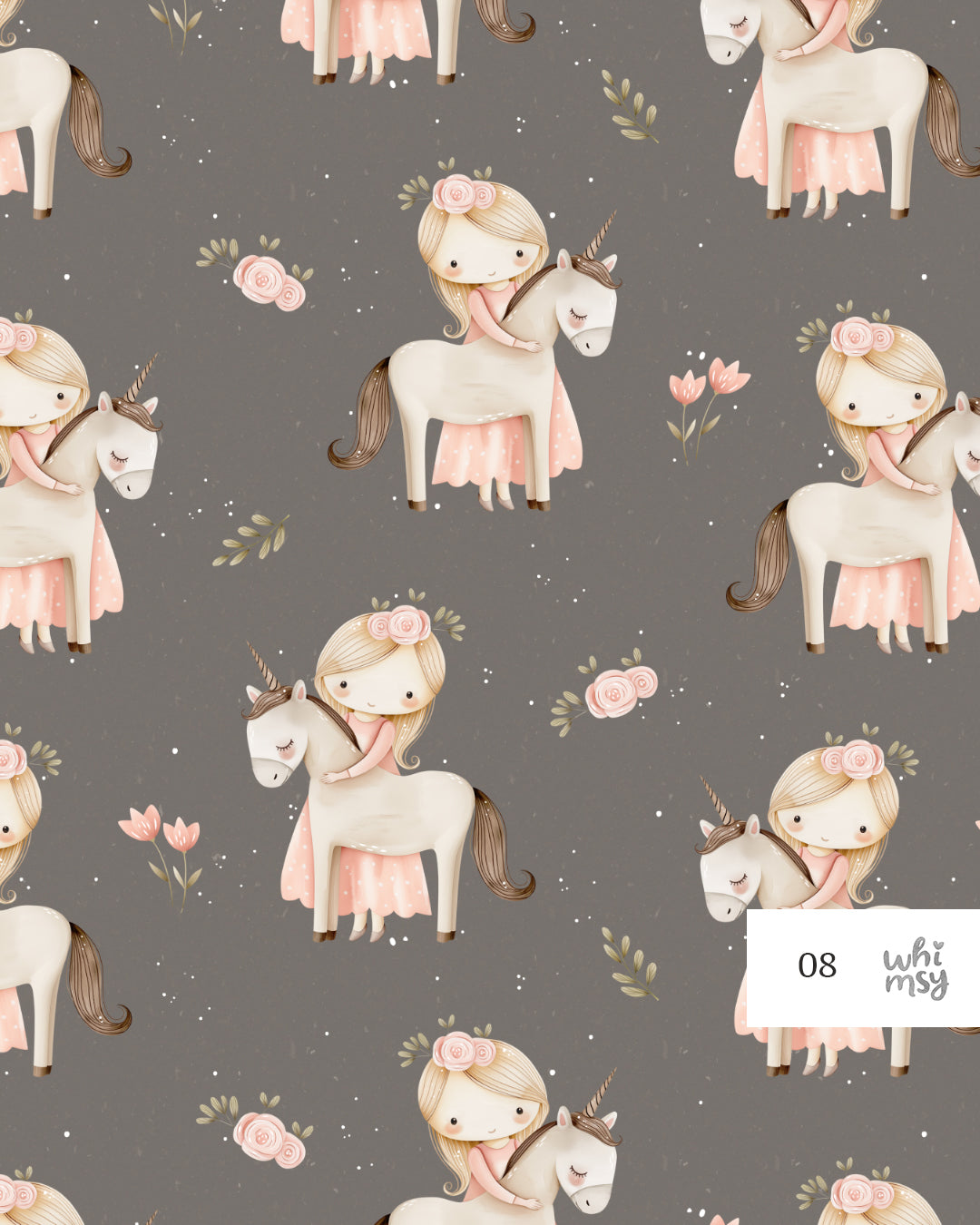 Little girl with unicorn non-exclusive seamless pattern