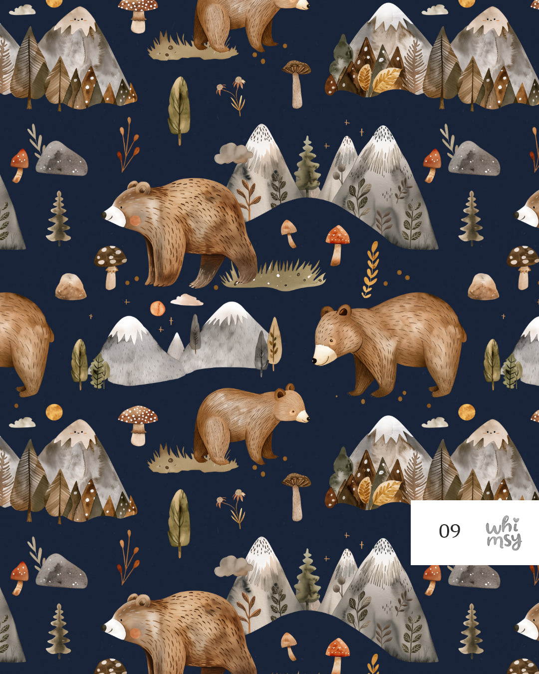 Woodland bear non-exclusive seamless pattern