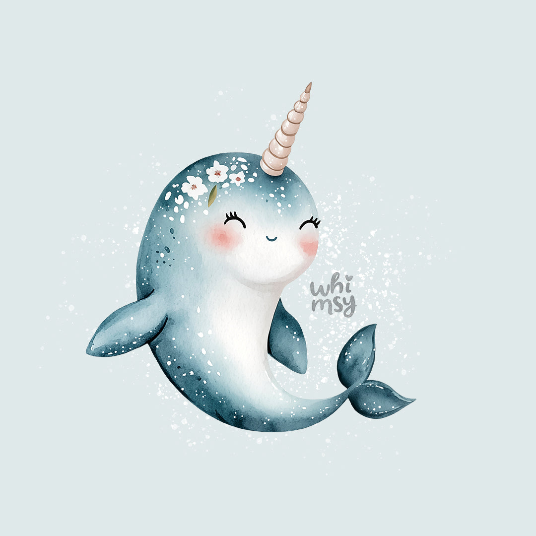 Floral narwhal PNG clipart set