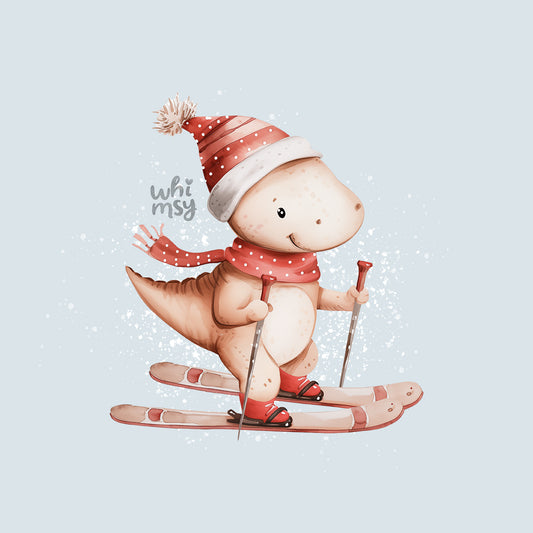 Dinosaur skiing PNG clipart set