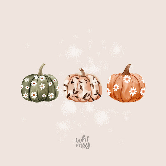 Floral pumpkin PNG clipart set