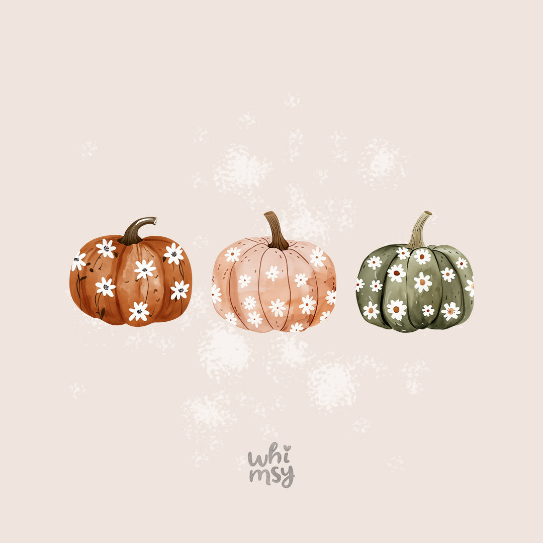 Floral pumpkin PNG clipart set