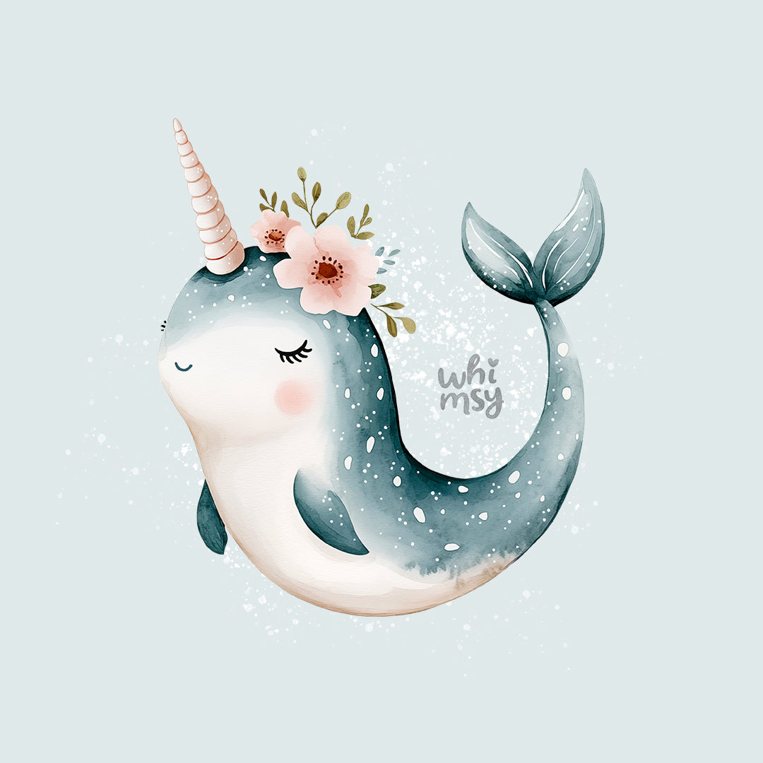 Floral narwhal PNG clipart set