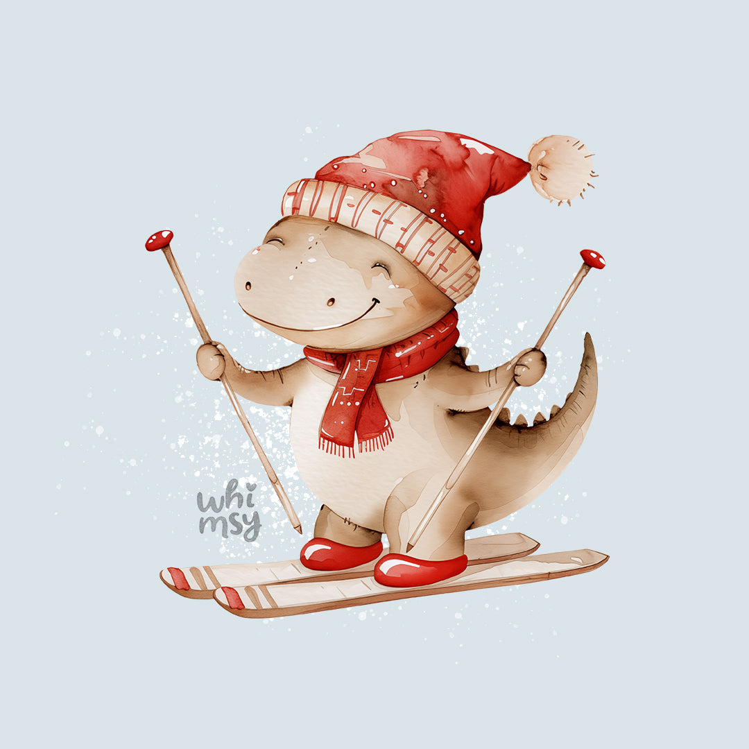 Dinosaur skiing PNG clipart set