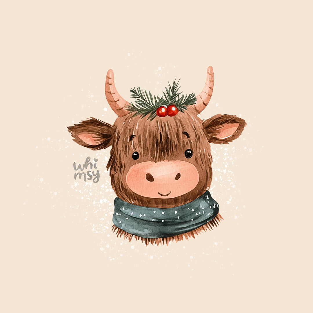 Christmas Highland Cow PNG clipart set