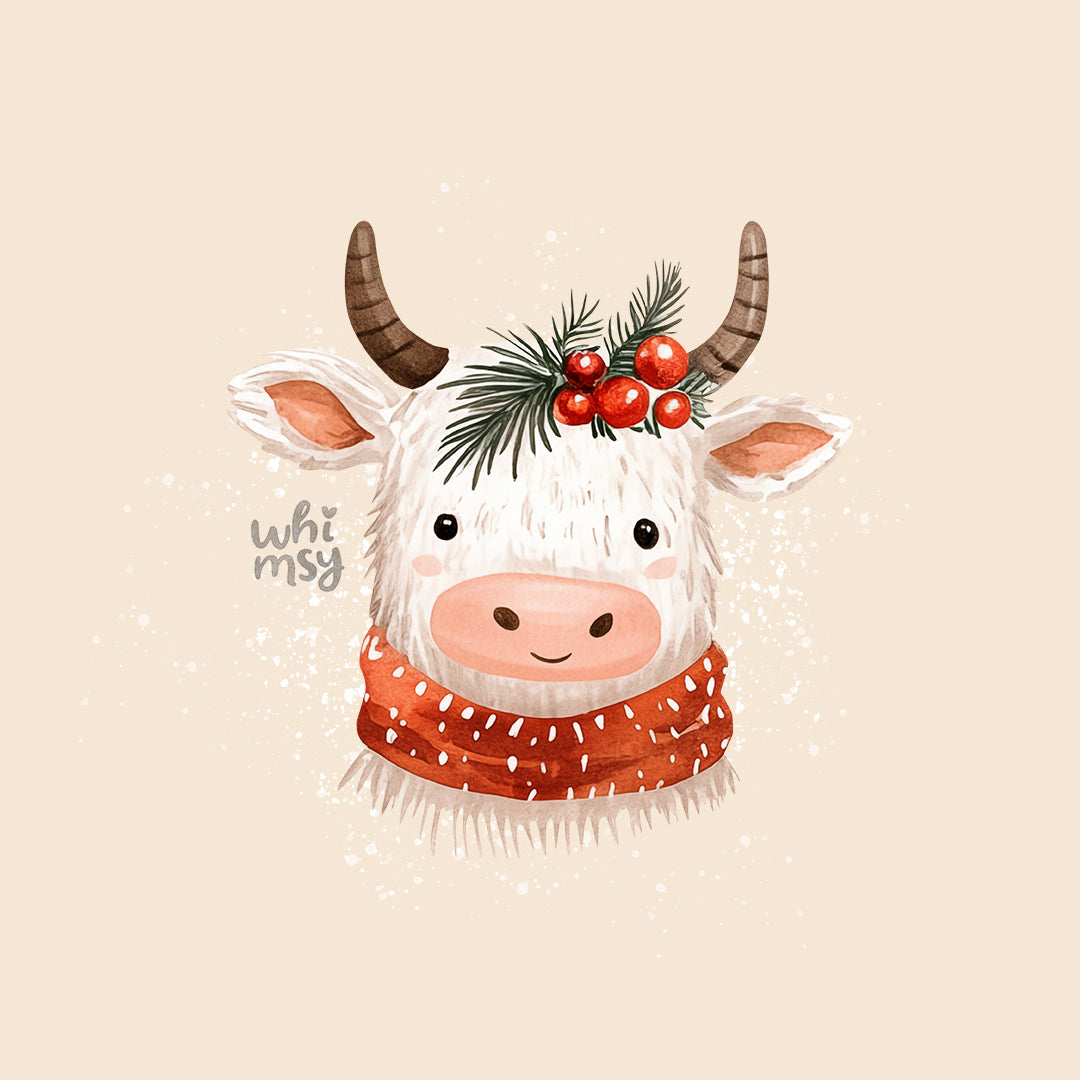 Christmas Highland Cow PNG clipart set