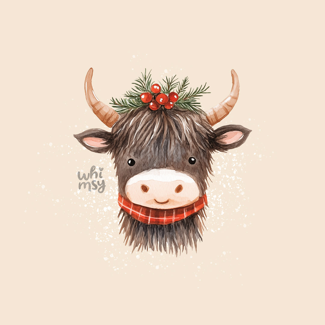 Christmas Highland Cow PNG clipart set