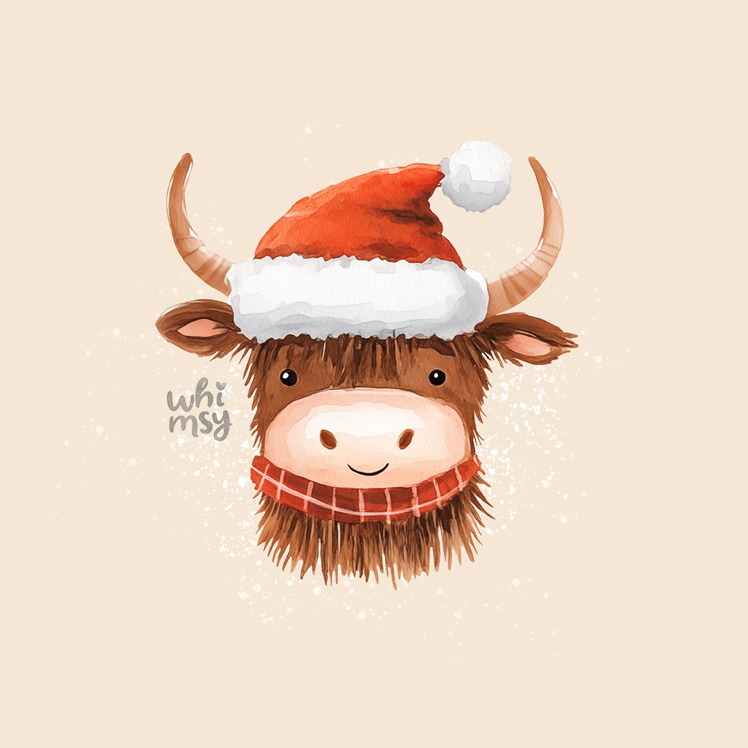 Christmas Highland Cow PNG clipart set