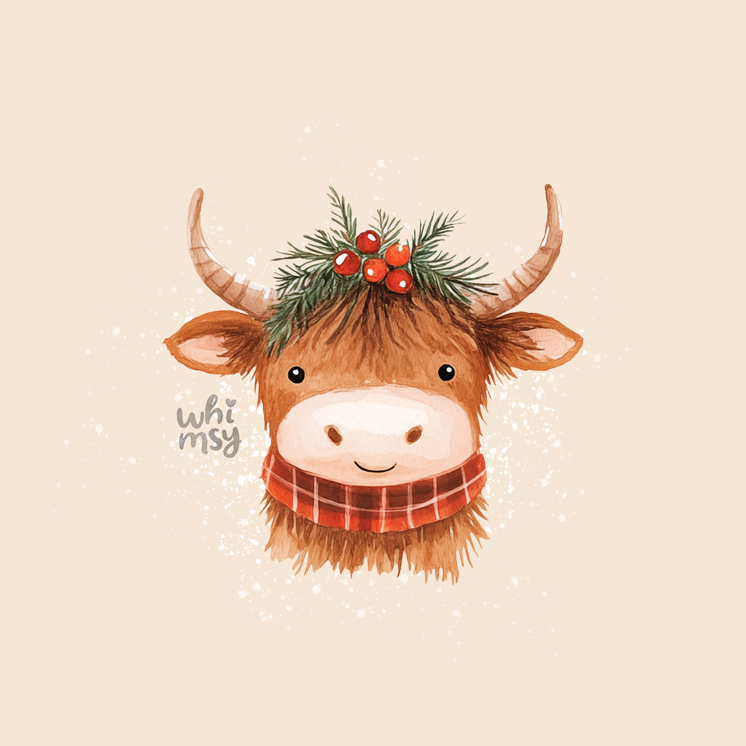 Christmas Highland Cow PNG clipart set