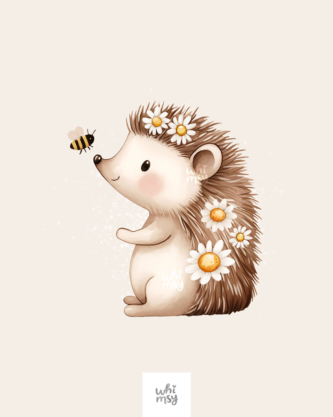 Hedgehog Clipart with Daisies and Bee