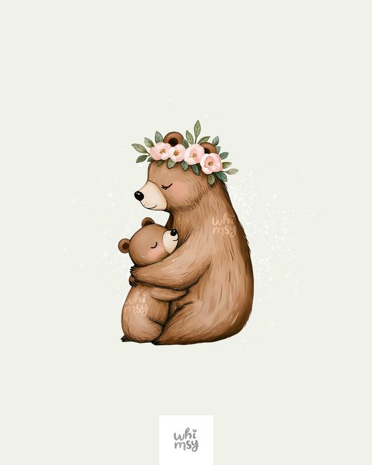 Mama Bear Clipart – Hugging Bears with Flower Crown