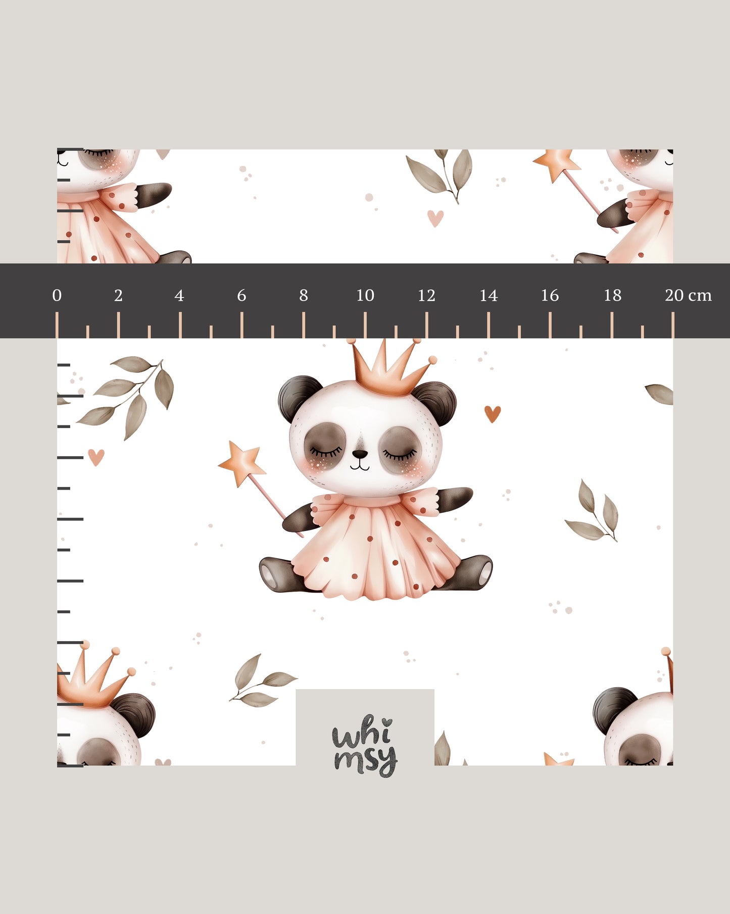 Princess panda seamless pattern with crown and magic wand, white background