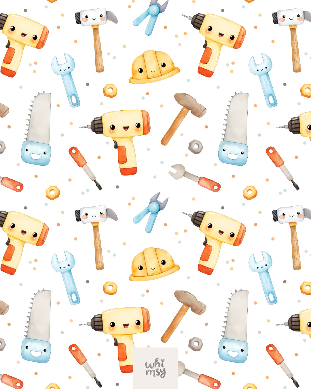Cute tools seamless pattern with construction elements, white background
