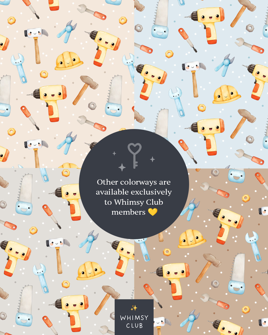 Cute tools seamless pattern with construction elements, white background