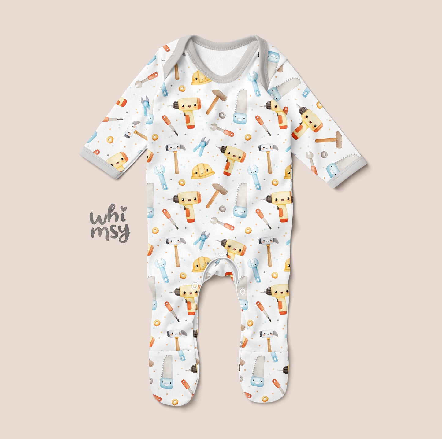 Cute tools seamless pattern with construction elements, white background