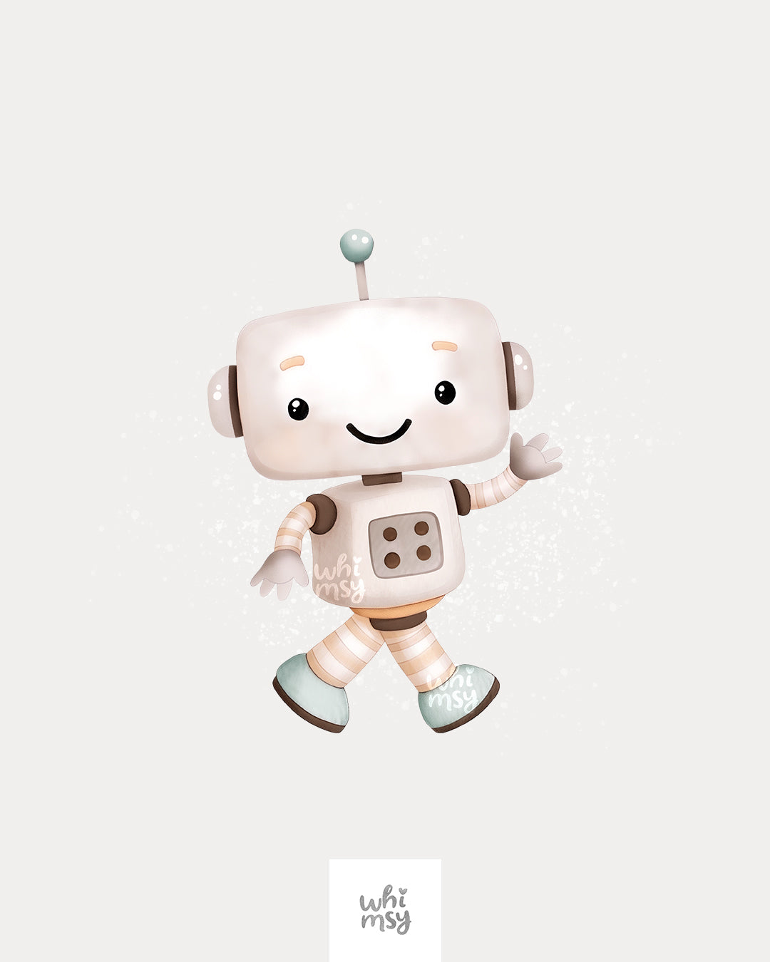 Cute pastel robots clipart in soft neutral tones – perfect for kids' designs