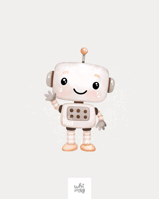 Cute pastel robots clipart in soft neutral tones – perfect for kids' designs