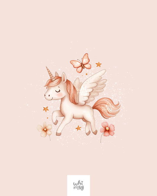 Cute unicorn clipart in blush pink tones with butterfly and flowers