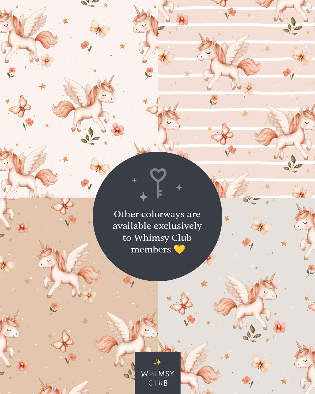 Unicorn seamless pattern with butterflies and stars, white background