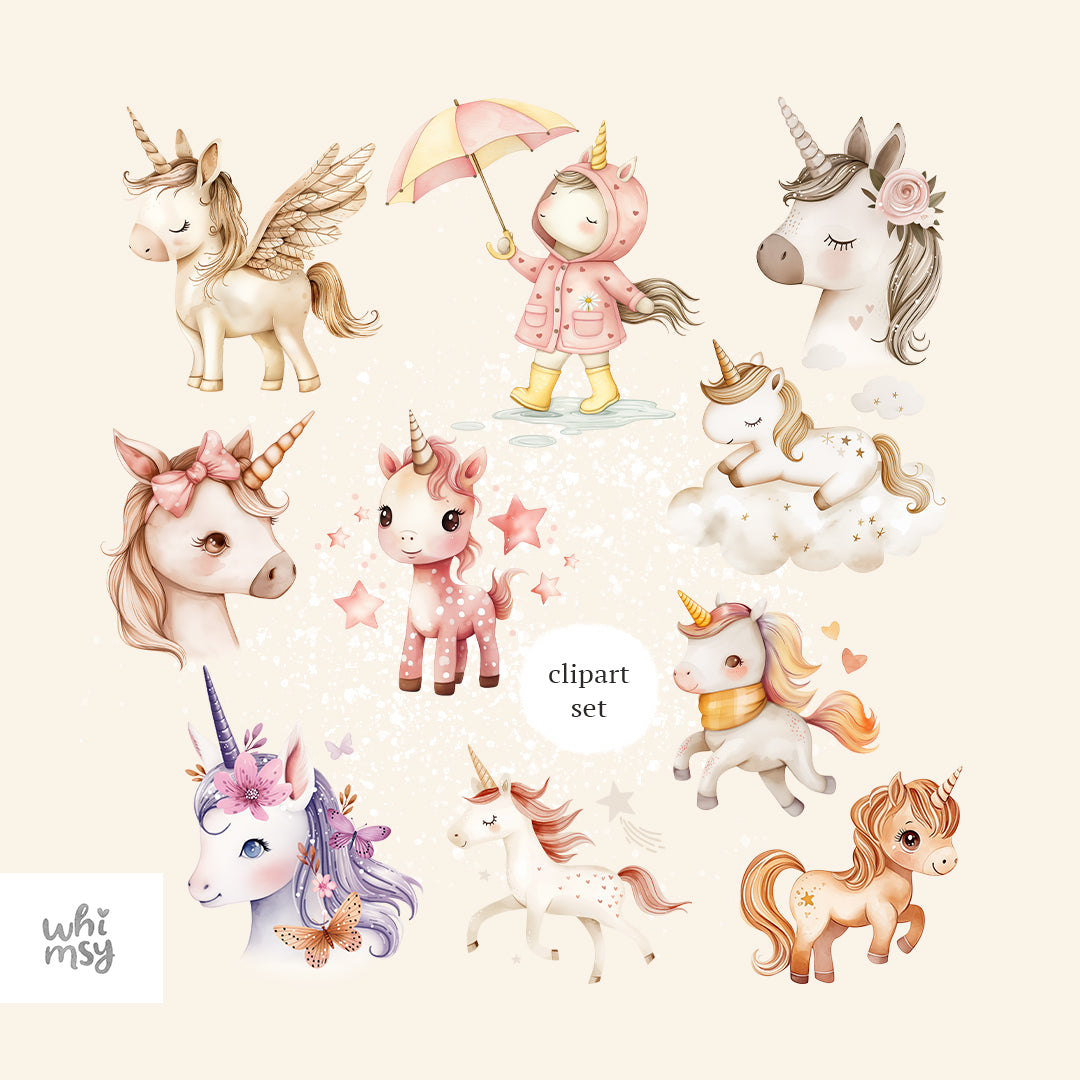 Unicorn PNG clipart set